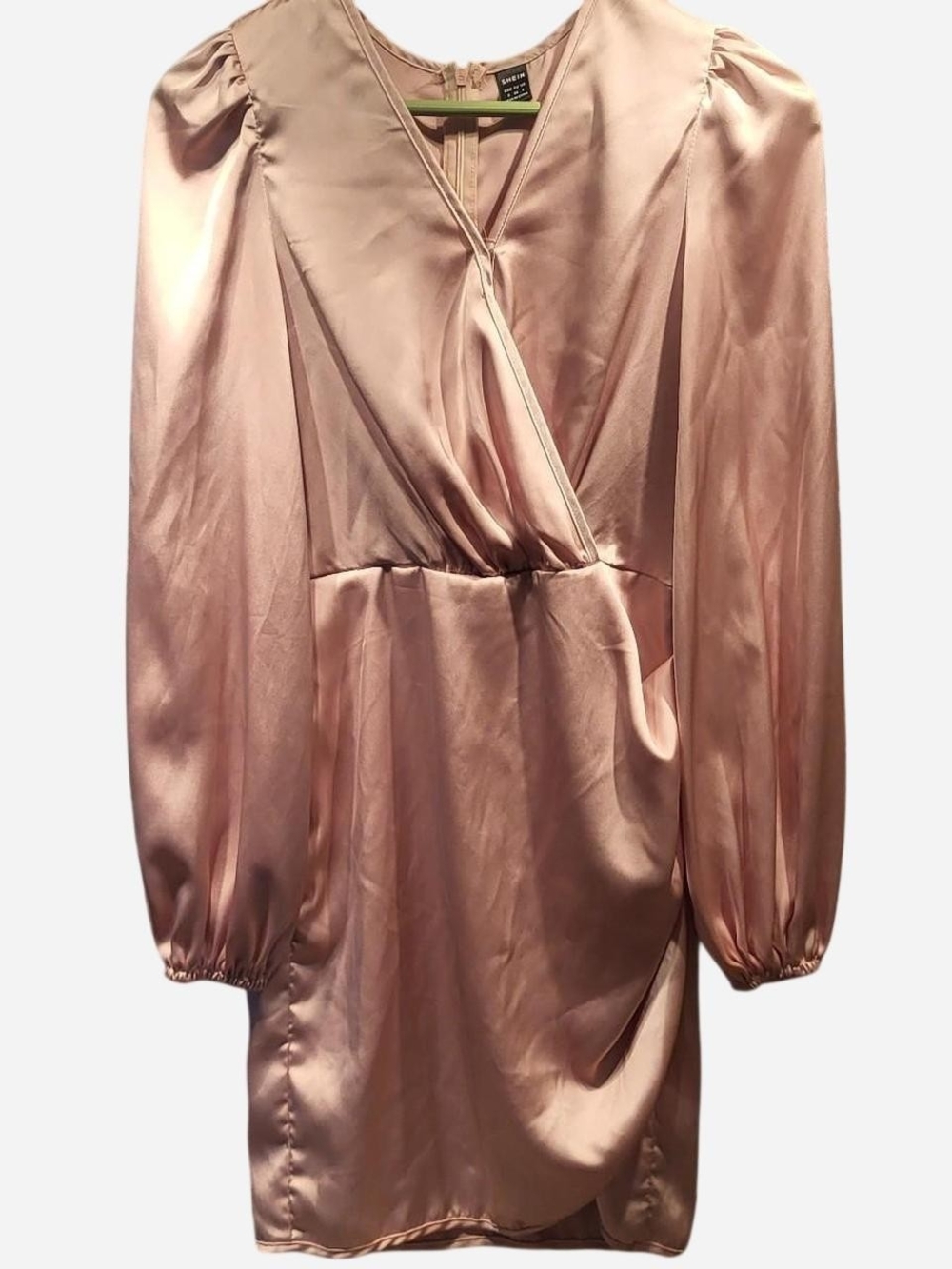 SHEIN Pink Satin Long-Sleeve Wrap Dress